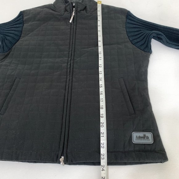 Ashworth NWT Women M Black/Navy Blue Zip Mock Neck Jacket Quilted Body Knit Arms - Picture 14 of 15
